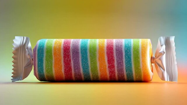 Colorful striped candy on vibrant gradient background
