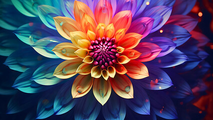 Obraz premium Vibrant Abstract Neon Flower with Glowing Blue and Purple Petals