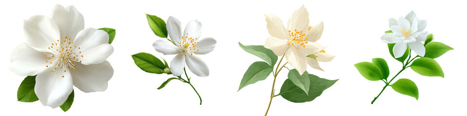 White jasmine flower clipart botanical illustration vector transparent background isolated blossom petal leaf fragrant spring beauty elegant design minimal decorative natural vibe
