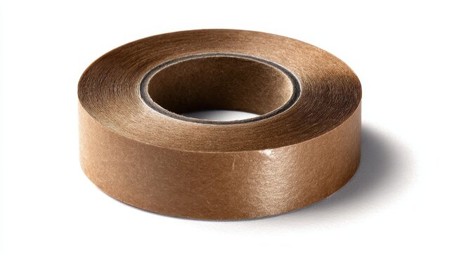 Brown packing tape roll displaying adhesive properties, essential for shipping, crafting, and office supplies, providing solutions for sealing and securing packages