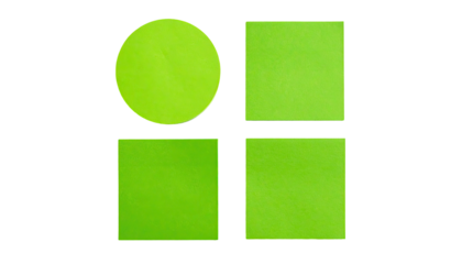 Lime shapes circle, three squares on black