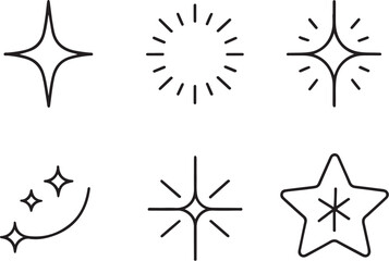 Six stylized sparkle forms black and white vector illustration.eps