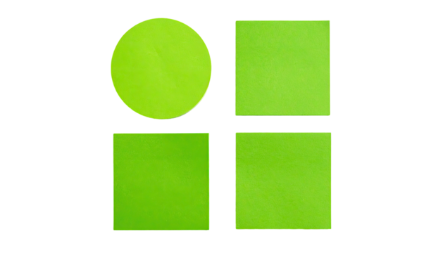 Lime shapes circle, three squares on black