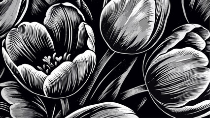 Elegant monochrome tulip flower pattern creates a sophisticated touch for your designs, perfect for adding a classic, artistic flair to any project