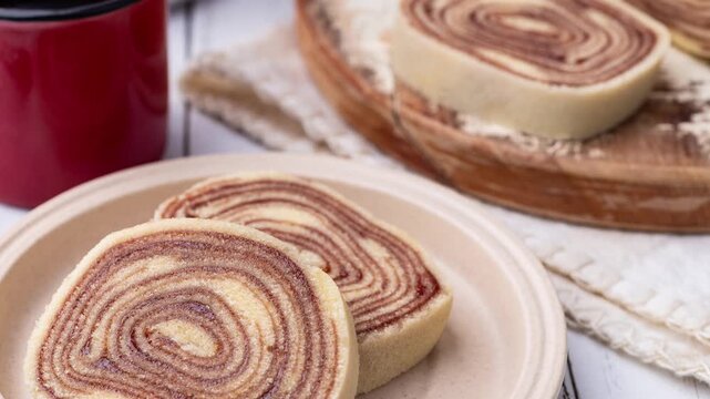 Bolo de rolo, typical brazilian northeast roll cake filled with guava cream
