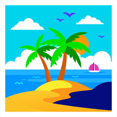 Digital artwork tropical landscape vector art illustration