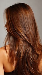 Obraz premium Woman with beautiful healthy long hair flowing over shoulders, demonstrating hair care, beauty, rich color, texture, and natural shine after a salon treatment or styling