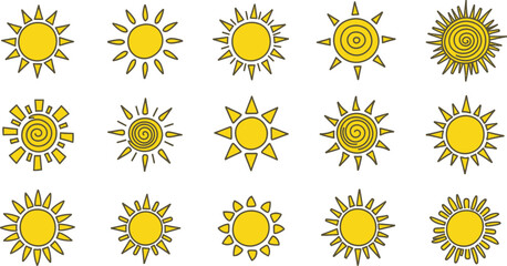 Collection of handdrawn sun icons