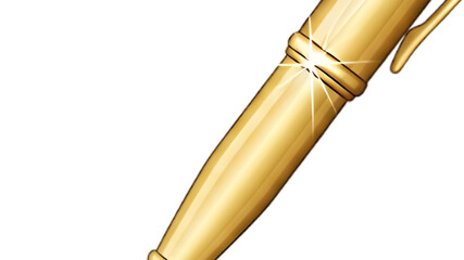 Elegant golden pen, symbolizing luxury and fine writing, on a clean white background.