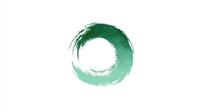 Enso circle artwork showing a minimalist zen buddhism concept brush stroke, representing enlightenment, strength, and the universe, in a green watercolor texture on a clean white background