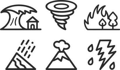 Natural Disaster Icons Vector Set.