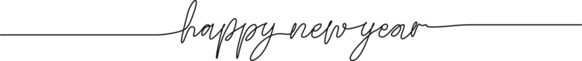 continuous line drawing of handwritten words happy new year, line art vector illustration