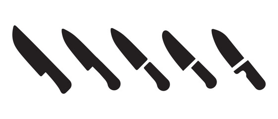 Black Knife Icons. Culinary Equipment Silhouette Set for Graphic Use.