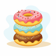 Delicious stack of three frosted donuts with colorful sprinkles, a delightful sweet treat for any occasion