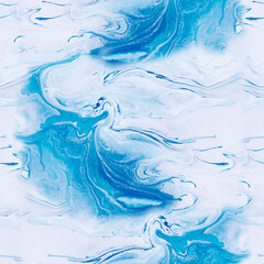 Seamless pattern of blue marble abstract painting, original hand drawn, impressionism style, color texture. Art background for fabric, wallpaper.