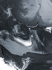 Abstract fantastic black and white creative hand painted background, brush and marble texture, abstract ocean, acrylic painting.