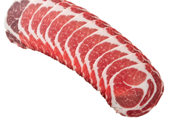 Slices of marbled raw pork ready for grilling cooking preparation