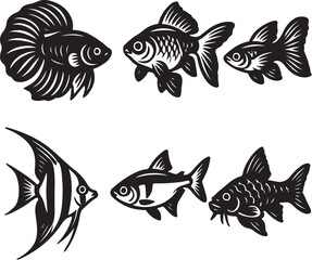 aquarium fish black and white vector illustration.eps