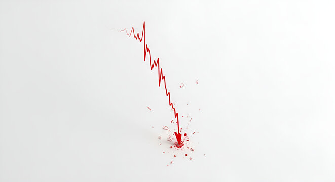 Sharp decline of red financial chart line crashing into the ground, symbolizing loss.