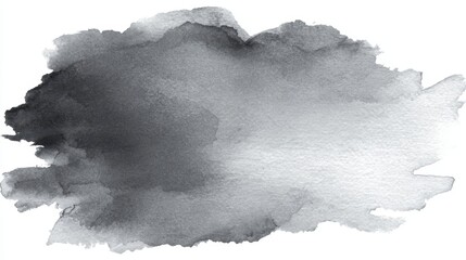 Abstract watercolor paint smudge with dark gray tones blending on white background, creating a textured ink wash effect and artistic brush strokes