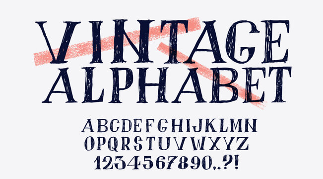 Ink pen font alphabet, numbers with typography design. Hand drawn alphabet. Grunge line decorative font. Hand drawn funky typeface, Ink, chalk texture doodle letters. Vector font.
