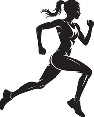 Running Woman Silhouette — Black Vector Illustration of Female Athlete Runner for Fitness and Sports Design