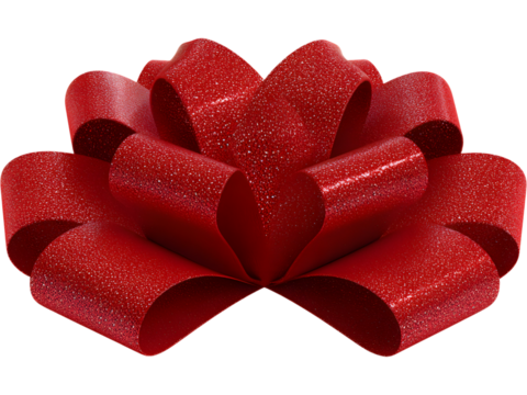 Glossy red Christmas gift bow isolated on transparent background, perfect for presents, decor, and holiday wrapping designs..