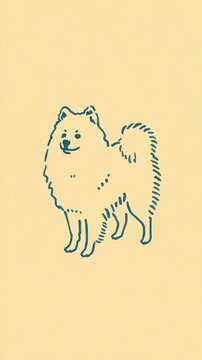 Cute dog illustration of a fluffy Samoyed against a soft yellow background showcasing playful spirit and charm