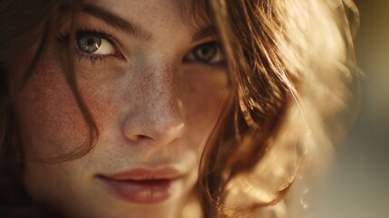 In the image, a girl with long, wavy hair is gently illuminated by soft sunlight. The girl's hair cascades down, adding an ethereal quality to the serene outdoor setting.
