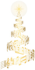 golden christmas tree with music notes