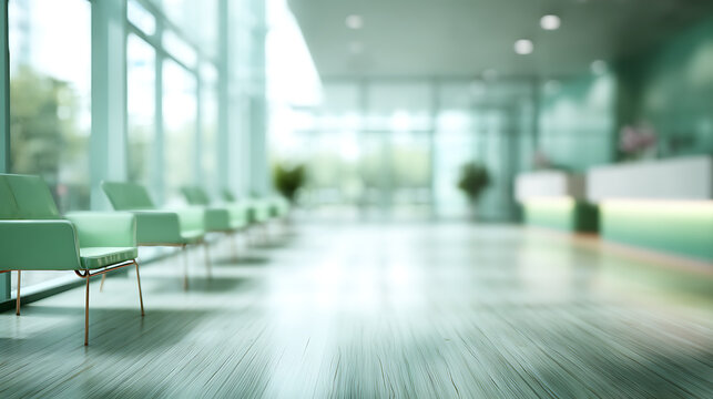 Modern waiting area with green chairs and reception desk interior office - Powered by Adobe