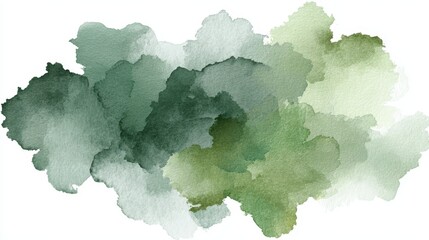 Abstract green watercolor painting showing organic shapes and fluid blotches blending together, creating a natural artistic background texture