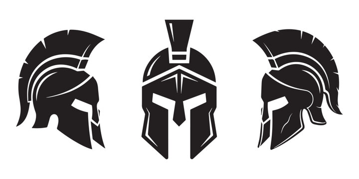 spartan helmet icon in flat, line style set isolated on transparent background, Detailed battle worn spartan helmet front view high resolution photo, Spartan helmet icon. Spartan Greek gladiator.