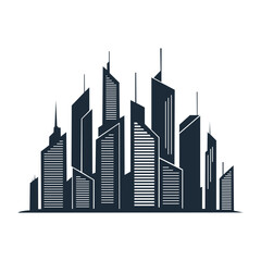 Obraz premium Modern City Skyline Silhouette – Minimalist Black Icon of Urban Architecture and Metropolitan Landscape