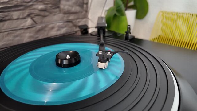 Rare Flexi Disc on Turntable. Needle on Vinyl Record &ndash; Turntable Macro Shot