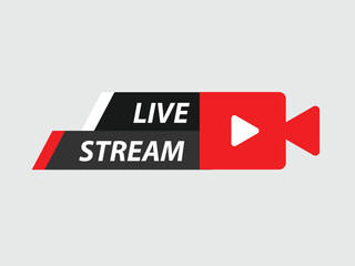 Graphic illustration of a "Live Stream" banner with a play button, camera icon, and bold text on a gray background.