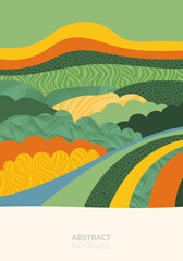 Abstract farm agriculture vertical template. Green field pattern, eco background, nature landscape vector illustration with texture. Farmland collage for leaflet, booklet. Ecology backdrop, card