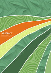 Abstract wineyard farm field pattern vector illustration. Vineyard green landscape with texture. Set of vine valley poster. Viticulture vintage background. Eco card clipart, organic farmland view