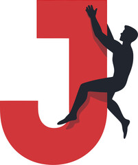 Fototapeta premium Creative graphic illustration of man climbing letter j for success in business theme