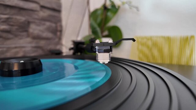 Rare Flexi Disc on Turntable. Needle on Vinyl Record &ndash; Turntable Macro Shot