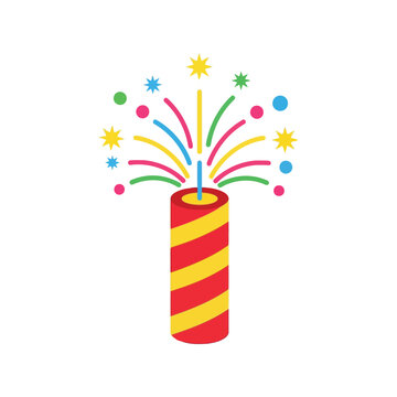 Colorful firecracker exploding with stars and confetti isolated on white background Vector, illustration