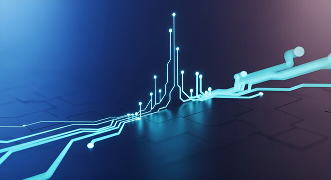 Abstract visualization of data flowing through digital circuits on a dark board - Powered by Adobe