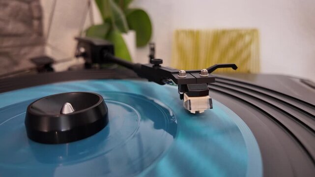 Rare Flexi Disc on Turntable. Needle on Vinyl Record &ndash; Turntable Macro Shot