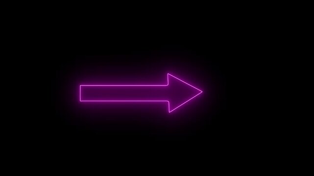 Neon right direction animated arrow .Animation of sweep arrow icon. glowing neon arrow direction on black background. 4k video