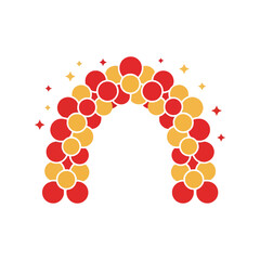 Red and yellow balloon archway decoration with sparkles, party entrance Vector, illustration
