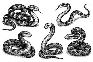 Fototapeta premium Anaconda snake in hand-drawn sketch style with bold textured shading, Transparent Background