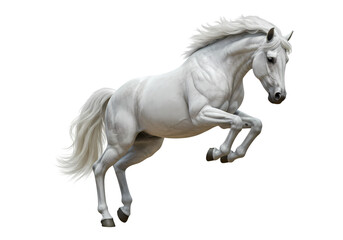 Obraz premium Majestic White Horse Power Leap on white background