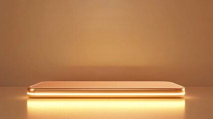 Orange minimal product podium with glowing light on smooth background
