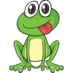 Cute Cartoon Green Frog With Big Eyes Sticking Out Its Tongue Sitting On A Transparent Background With A Happy Expression And Bright Colors