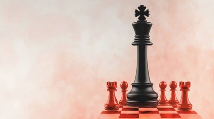 Chess Strategy Concept: Black King Surrounded by Red Pawns and Rooks on Board